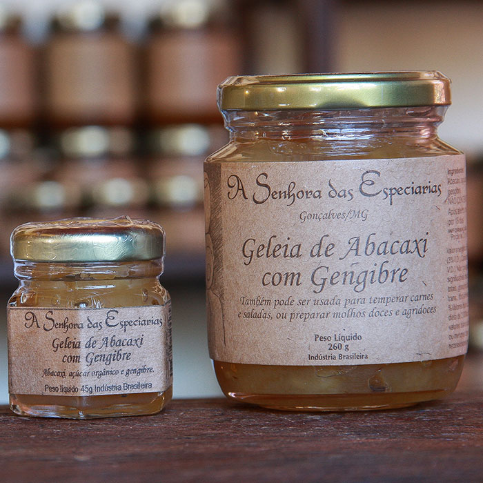 Geleia de abacaxi com gengibre produzida por A Senhora das Especiarias em Gonçalves MG.