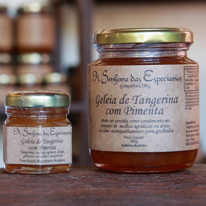 Geleia de tangerina com pimenta produzida por A Senhora das Especiarias em Gonçalves MG.